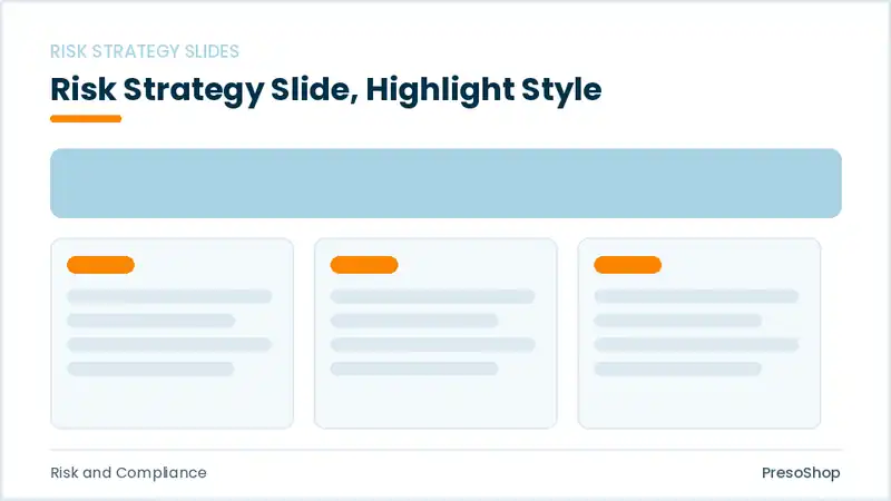 Editable PowerPoint risk strategy slide template with an accented takeaway, built from recolourable native shapes for risk and compliance decks