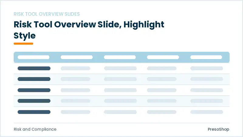 Editable PowerPoint risk tool overview slide template with an accented takeaway, built from recolourable native shapes for risk and compliance decks