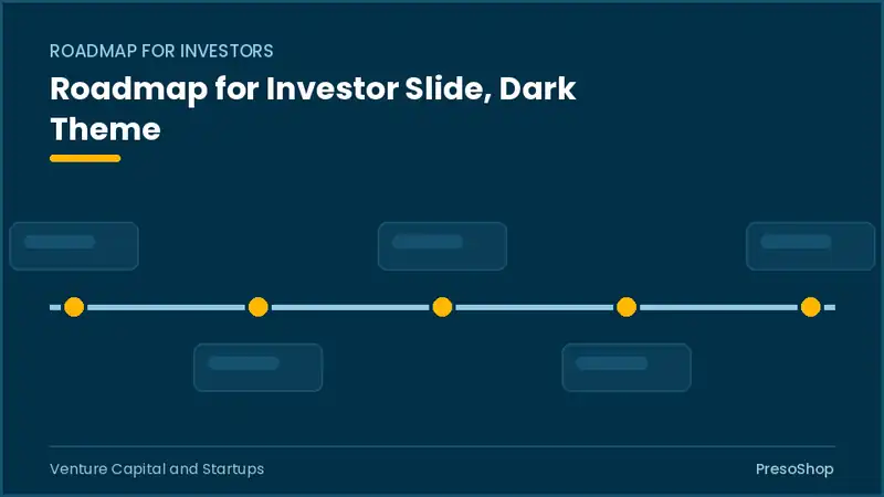 Editable PowerPoint roadmap for investor slide template in a dark theme, built from recolourable native shapes for venture capital and startups decks