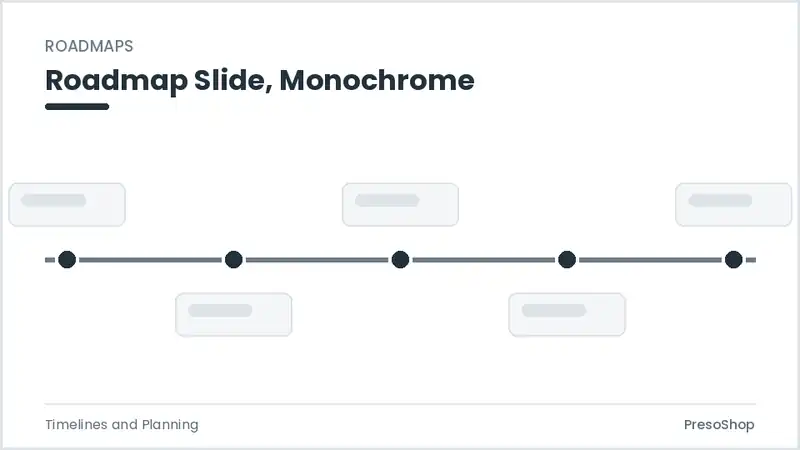 Editable PowerPoint roadmap slide template in a monochrome treatment, built from recolourable native shapes for timelines and planning decks