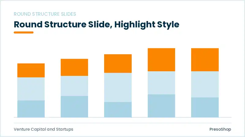 Editable PowerPoint round structure slide template with an accented takeaway, built from recolourable native shapes for venture capital and startups decks