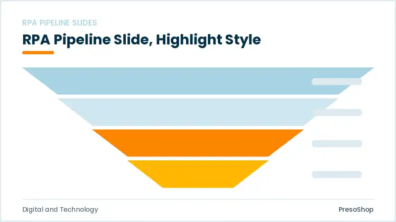 Editable PowerPoint rpa pipeline slide template with an accented takeaway, built from recolourable native shapes for digital and technology decks