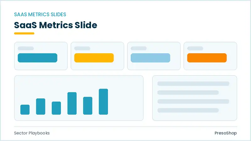 Editable PowerPoint saas metrics slide template, built from recolourable native shapes for sector playbooks decks