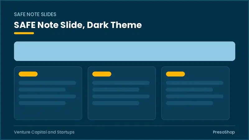 Editable PowerPoint safe note slide template in a dark theme, built from recolourable native shapes for venture capital and startups decks