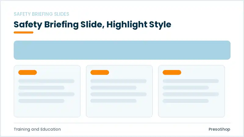 Editable PowerPoint safety briefing slide template with an accented takeaway, built from recolourable native shapes for training and education decks