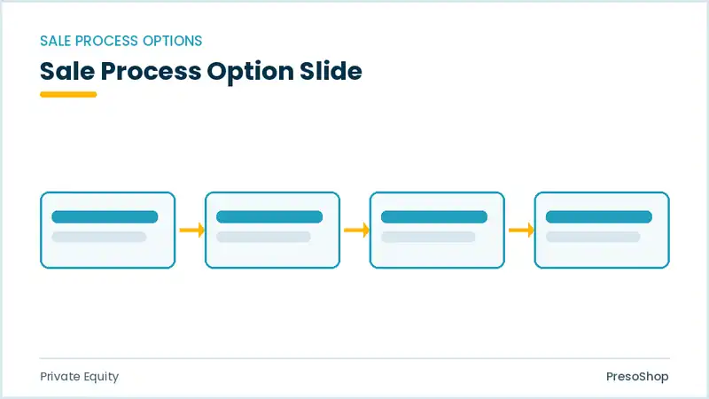 Editable PowerPoint sale process option slide template, built from recolourable native shapes for private equity decks