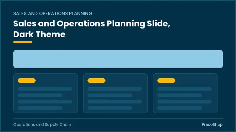 Editable PowerPoint sales and operations planning slide template in a dark theme, built from recolourable native shapes for operations and supply chain decks