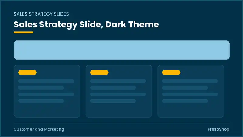 Editable PowerPoint sales strategy slide template in a dark theme, built from recolourable native shapes for customer and marketing decks