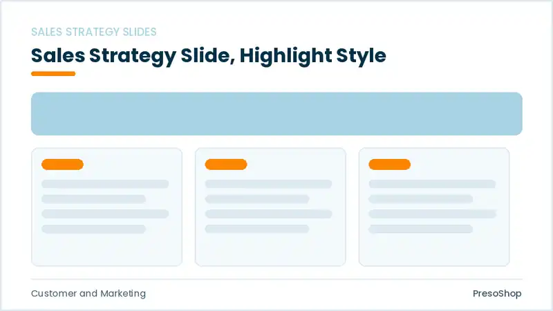 Editable PowerPoint sales strategy slide template with an accented takeaway, built from recolourable native shapes for customer and marketing decks