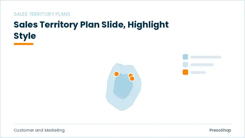 Editable PowerPoint sales territory plan slide template with an accented takeaway, built from recolourable native shapes for customer and marketing decks