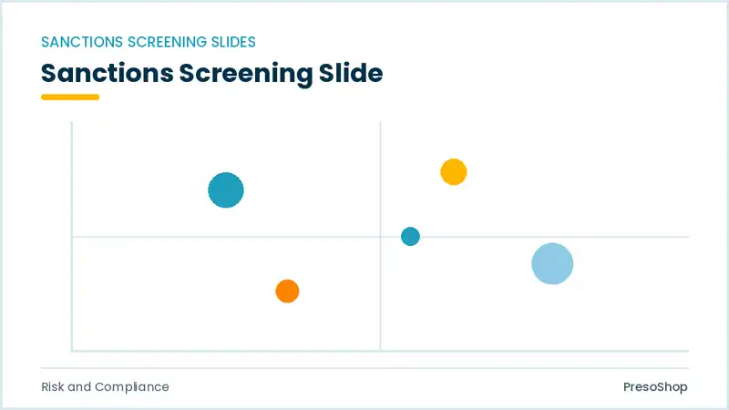 Editable PowerPoint sanctions screening slide template, built from recolourable native shapes for risk and compliance decks