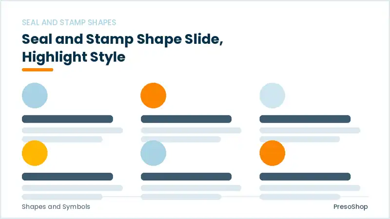 Editable PowerPoint seal and stamp shape slide template with an accented takeaway, built from recolourable native shapes for shapes and symbols decks