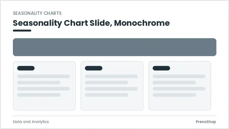 Editable PowerPoint seasonality chart slide template in a monochrome treatment, built from recolourable native shapes for data and analytics decks