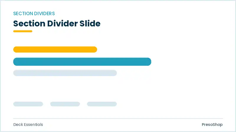 Editable PowerPoint section divider slide template, built from recolourable native shapes for deck essentials decks