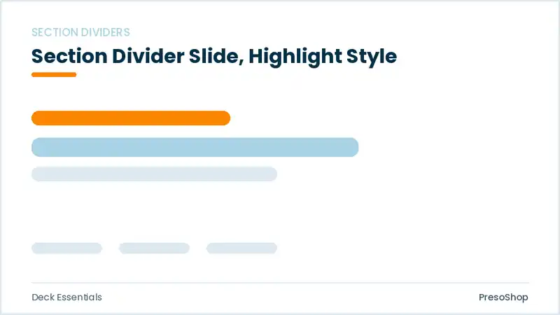 Editable PowerPoint section divider slide template with an accented takeaway, built from recolourable native shapes for deck essentials decks