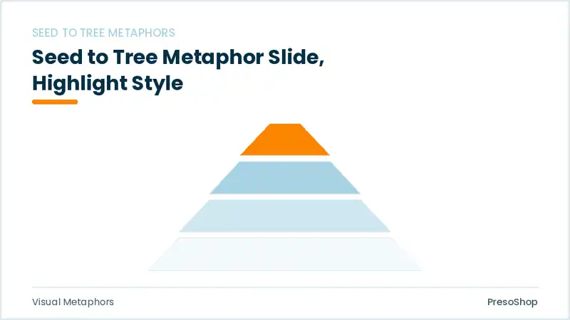Editable PowerPoint seed to tree metaphor slide template with an accented takeaway, built from recolourable native shapes for visual metaphors decks