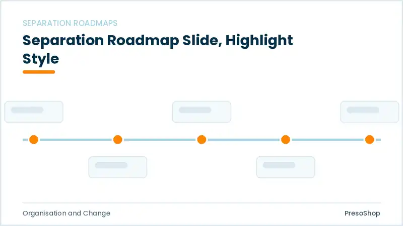 Editable PowerPoint separation roadmap slide template with an accented takeaway, built from recolourable native shapes for organisation and change decks