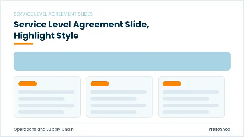 Editable PowerPoint service level agreement slide template with an accented takeaway, built from recolourable native shapes for operations and supply chain decks