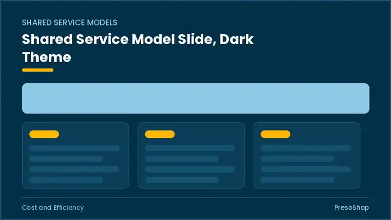 Editable PowerPoint shared service model slide template in a dark theme, built from recolourable native shapes for cost and efficiency decks