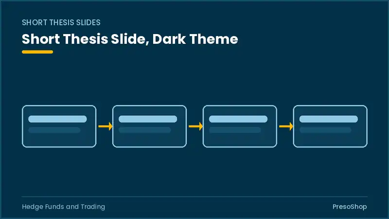 Editable PowerPoint short thesis slide template in a dark theme, built from recolourable native shapes for hedge funds and trading decks