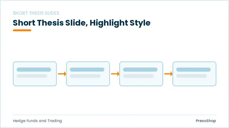 Editable PowerPoint short thesis slide template with an accented takeaway, built from recolourable native shapes for hedge funds and trading decks