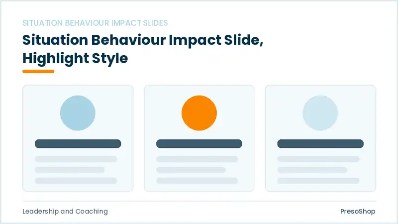 Editable PowerPoint situation behaviour impact slide template with an accented takeaway, built from recolourable native shapes for leadership and coaching decks