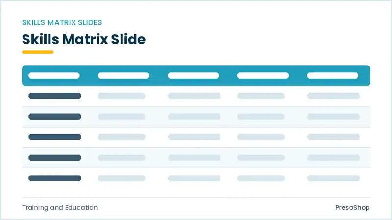 Editable PowerPoint skills matrix slide template, built from recolourable native shapes for training and education decks