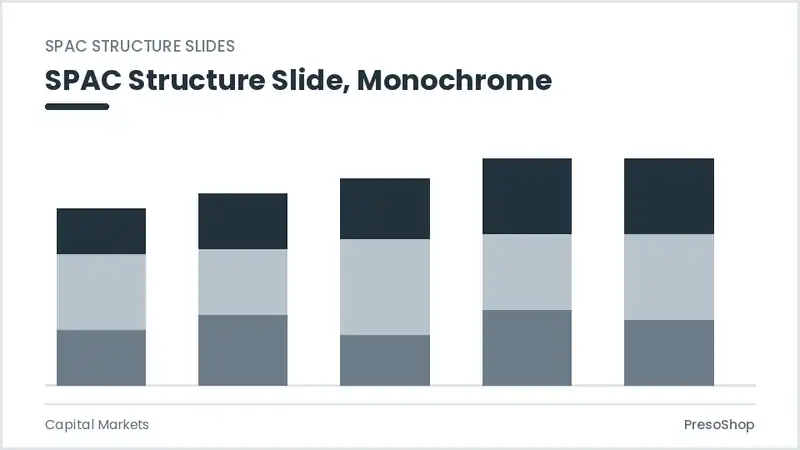 Editable PowerPoint spac structure slide template in a monochrome treatment, built from recolourable native shapes for capital markets decks
