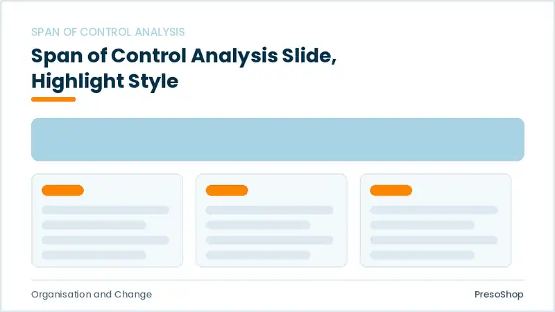 Editable PowerPoint span of control analysis slide template with an accented takeaway, built from recolourable native shapes for organisation and change decks