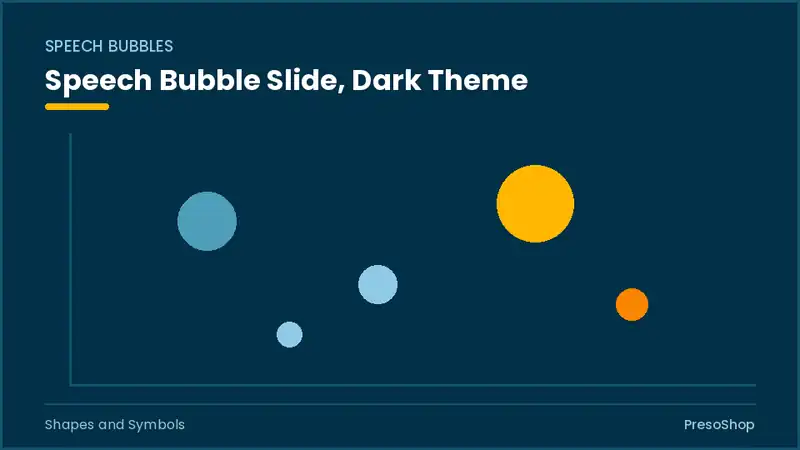 Editable PowerPoint speech bubble slide template in a dark theme, built from recolourable native shapes for shapes and symbols decks