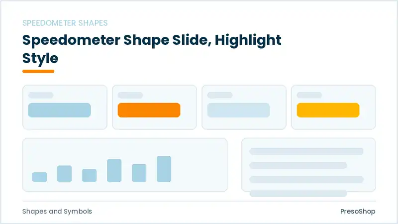 Editable PowerPoint speedometer shape slide template with an accented takeaway, built from recolourable native shapes for shapes and symbols decks
