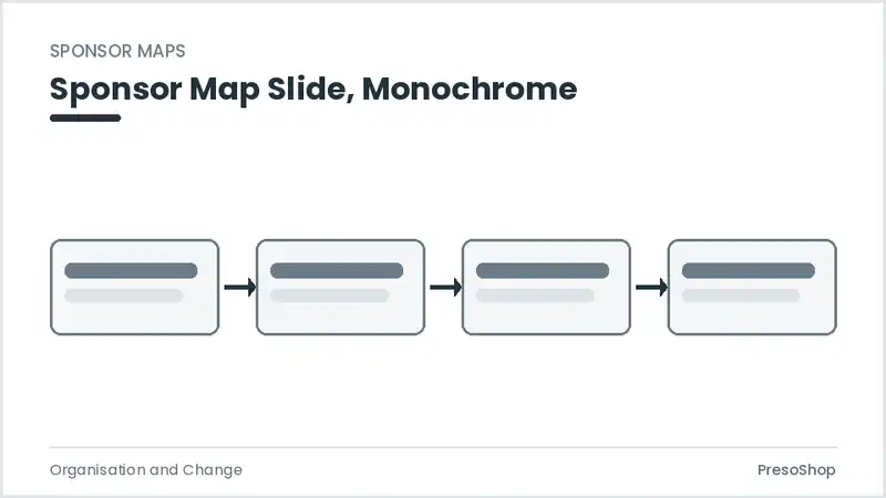Editable PowerPoint sponsor map slide template in a monochrome treatment, built from recolourable native shapes for organisation and change decks