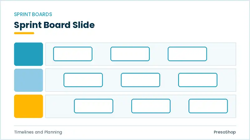 Editable PowerPoint sprint board slide template, built from recolourable native shapes for timelines and planning decks