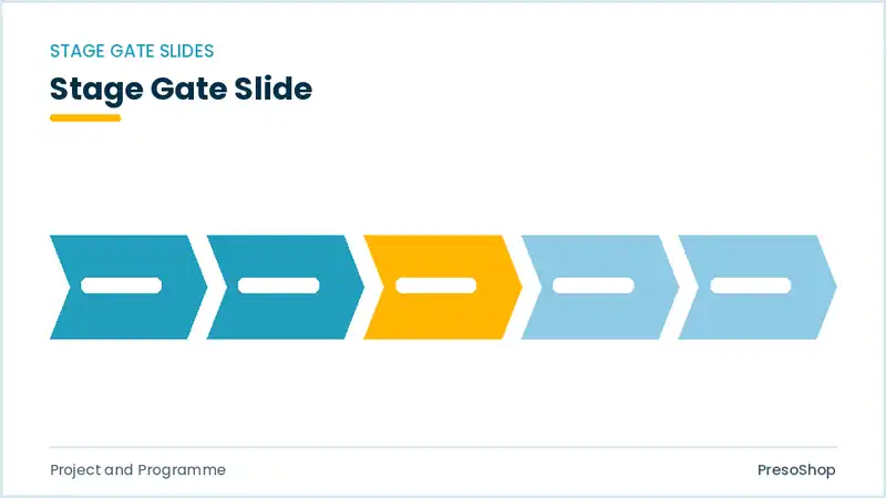 Editable PowerPoint stage gate slide template, built from recolourable native shapes for project and programme decks