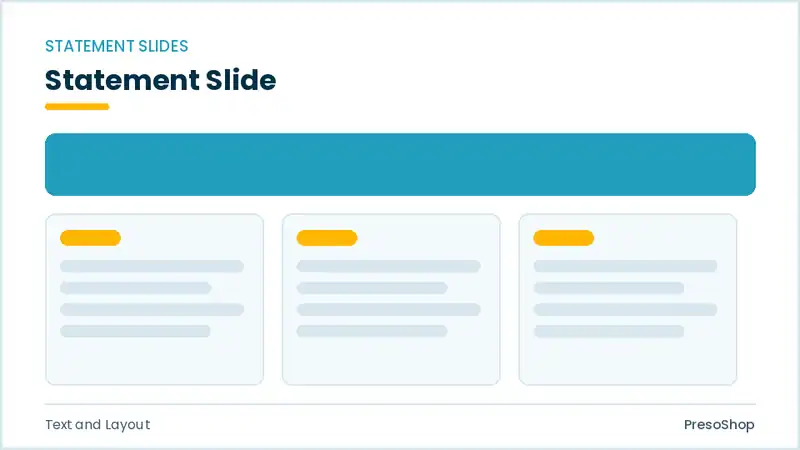 Editable PowerPoint statement slide template, built from recolourable native shapes for text and layout decks