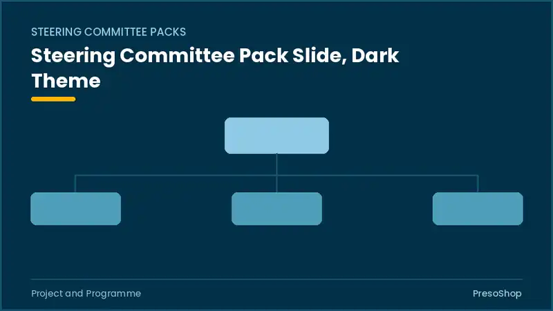 Editable PowerPoint steering committee pack slide template in a dark theme, built from recolourable native shapes for project and programme decks