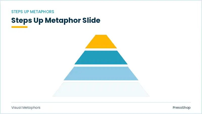 Editable PowerPoint steps up metaphor slide template, built from recolourable native shapes for visual metaphors decks