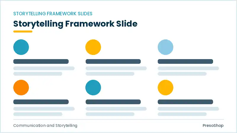 Editable PowerPoint storytelling framework slide template, built from recolourable native shapes for communication and storytelling decks