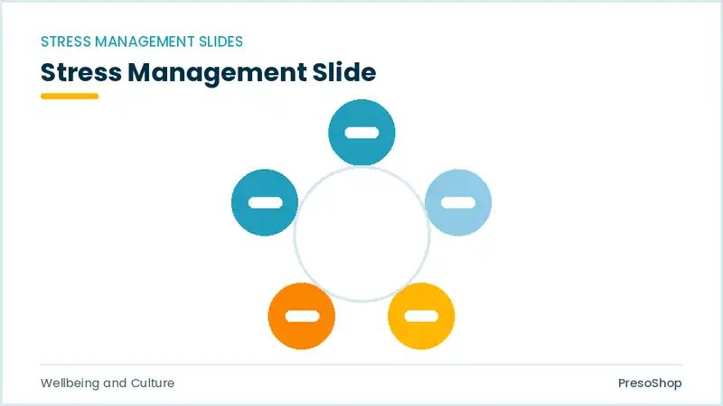Editable PowerPoint stress management slide template, built from recolourable native shapes for wellbeing and culture decks