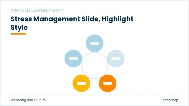 Editable PowerPoint stress management slide template with an accented takeaway, built from recolourable native shapes for wellbeing and culture decks