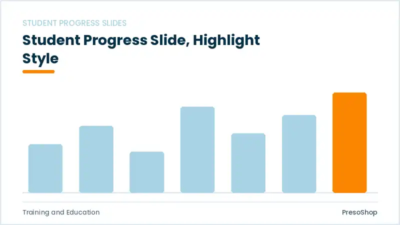 Editable PowerPoint student progress slide template with an accented takeaway, built from recolourable native shapes for training and education decks
