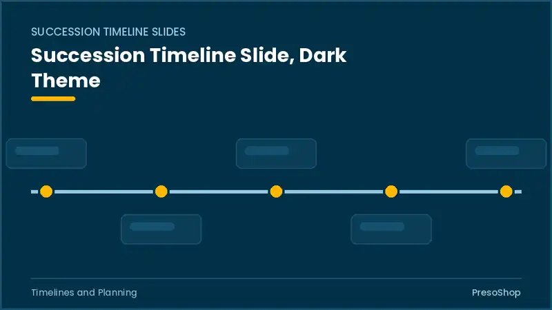 Editable PowerPoint succession timeline slide template in a dark theme, built from recolourable native shapes for timelines and planning decks