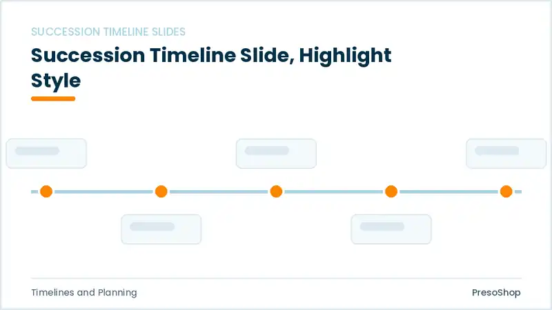 Editable PowerPoint succession timeline slide template with an accented takeaway, built from recolourable native shapes for timelines and planning decks
