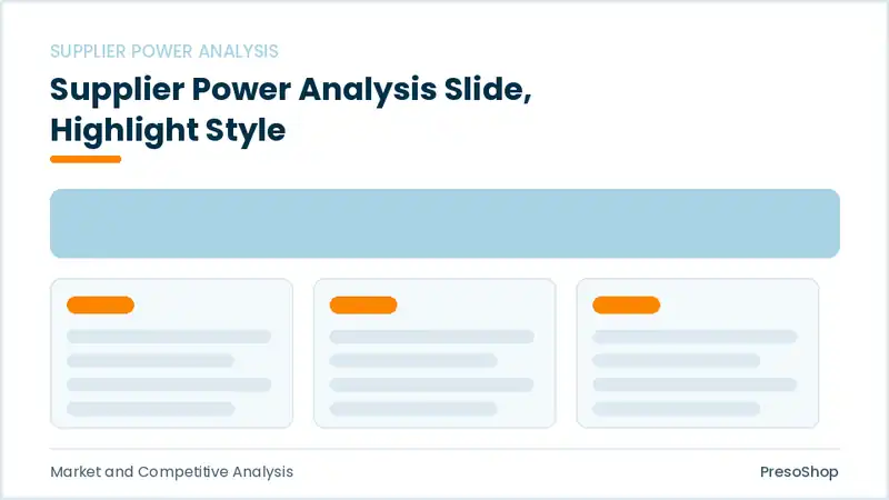 Editable PowerPoint supplier power analysis slide template with an accented takeaway, built from recolourable native shapes for market and competitive analysis decks