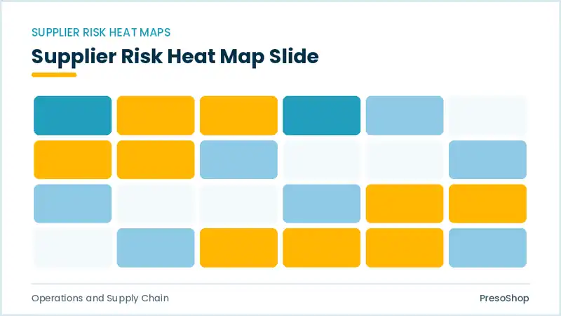 Editable PowerPoint supplier risk heat map slide template, built from recolourable native shapes for operations and supply chain decks