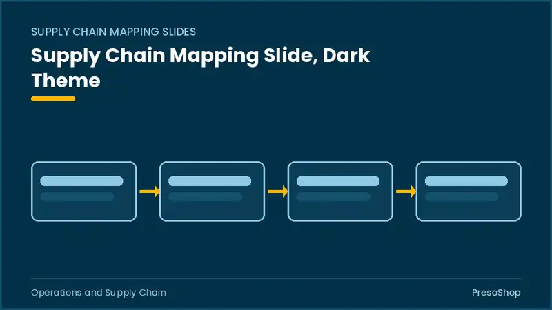 Editable PowerPoint supply chain mapping slide template in a dark theme, built from recolourable native shapes for operations and supply chain decks