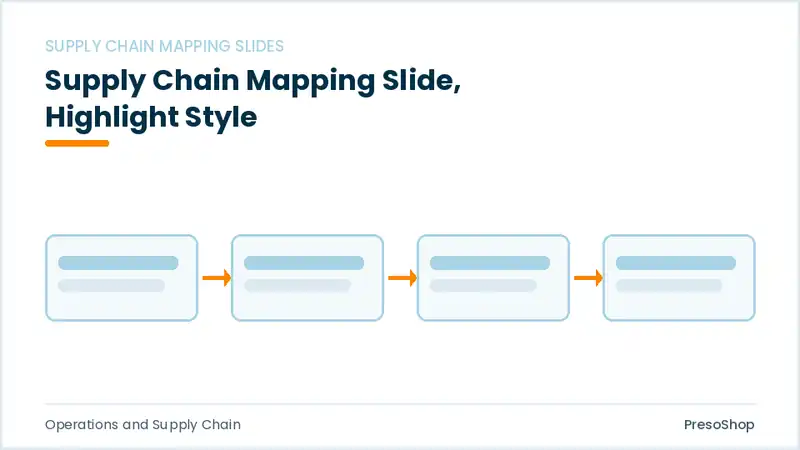 Editable PowerPoint supply chain mapping slide template with an accented takeaway, built from recolourable native shapes for operations and supply chain decks