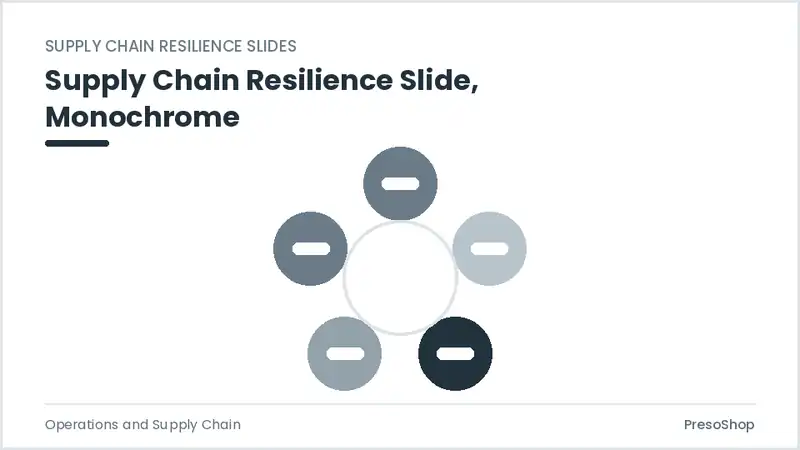Editable PowerPoint supply chain resilience slide template in a monochrome treatment, built from recolourable native shapes for operations and supply chain decks