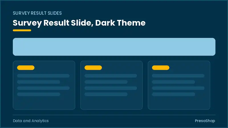 Editable PowerPoint survey result slide template in a dark theme, built from recolourable native shapes for data and analytics decks