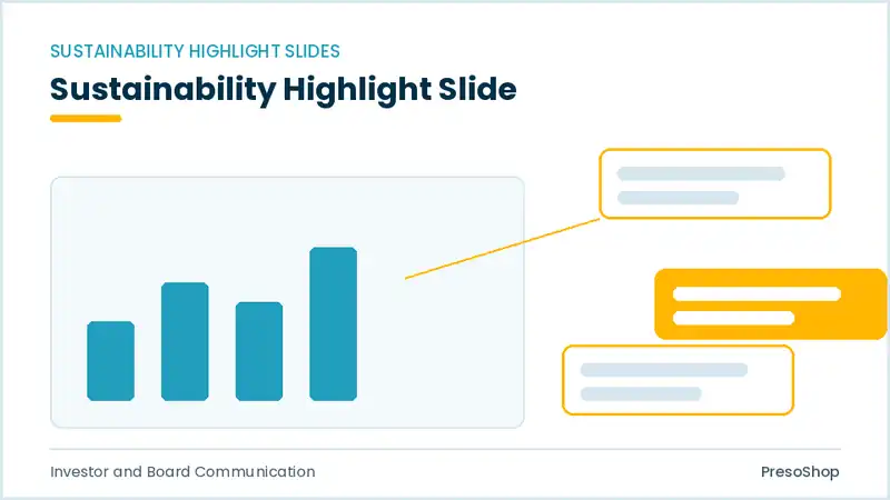 Editable PowerPoint sustainability highlight slide template, built from recolourable native shapes for investor and board communication decks